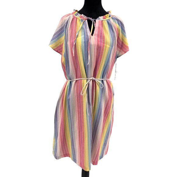 Draper James Midi Dress Womens L NEW Rainbow Striped Preppy Flutter Sleeve RSVP - Picture 1 of 8